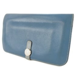 HERMES Hermes Dogon Calf Blue □R Unisex Long Wallet