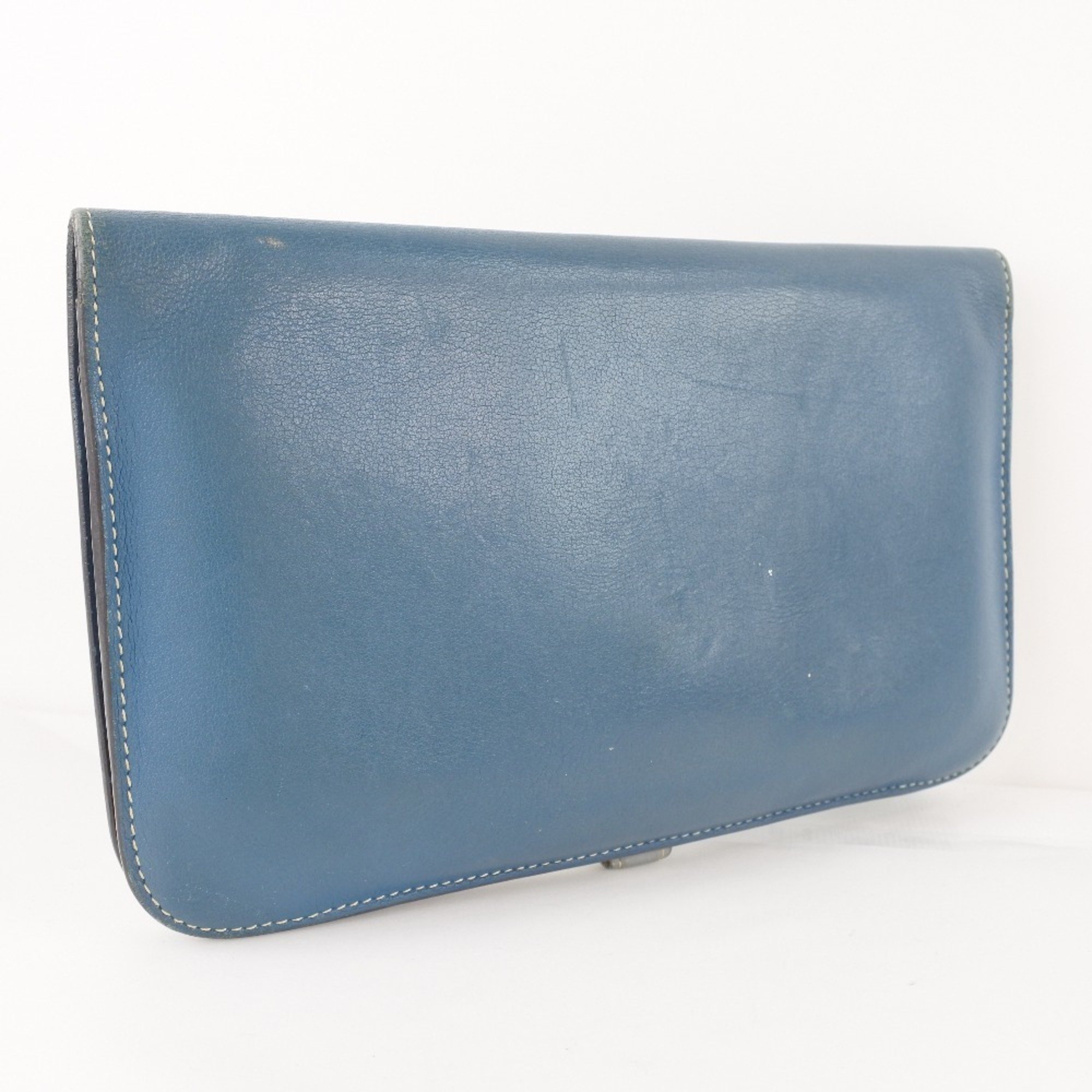 HERMES Hermes Dogon Calf Blue □R Unisex Long Wallet