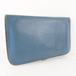 HERMES Hermes Dogon Calf Blue □R Unisex Long Wallet