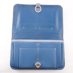 HERMES Hermes Dogon Calf Blue □R Unisex Long Wallet