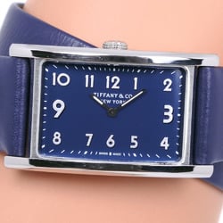 TIFFANY&Co. Tiffany East West Mini 36668694 Stainless Steel x Leather Navy Quartz Analog Display Women's Dial Watch