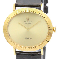 ROLEX Cellini 18K Gold Leather Hand-Winding Mens Watch 4083 BF558812