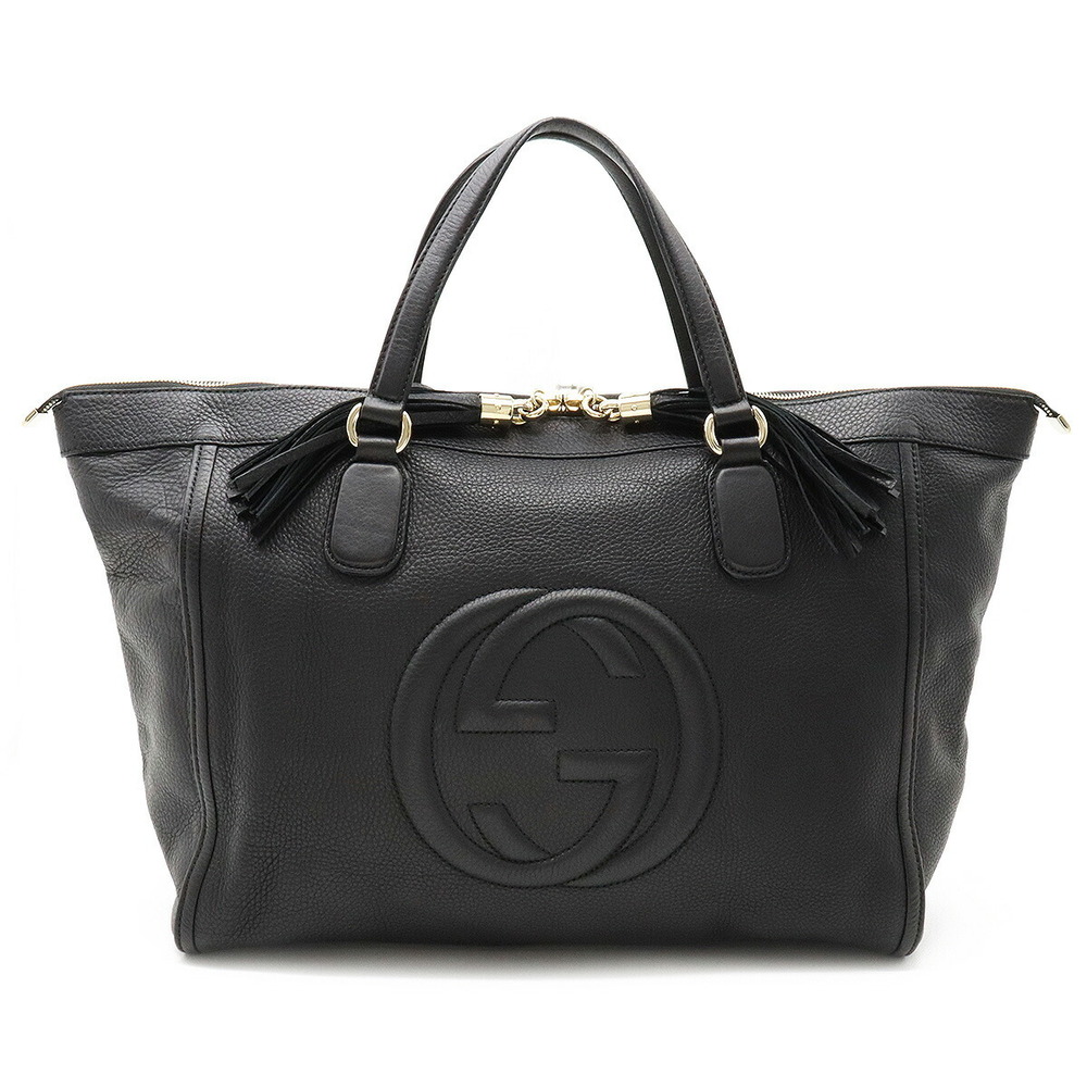 GUCCI Gucci Soho Cellarius Tote Bag Large Tassel Leather Black 282306 ...
