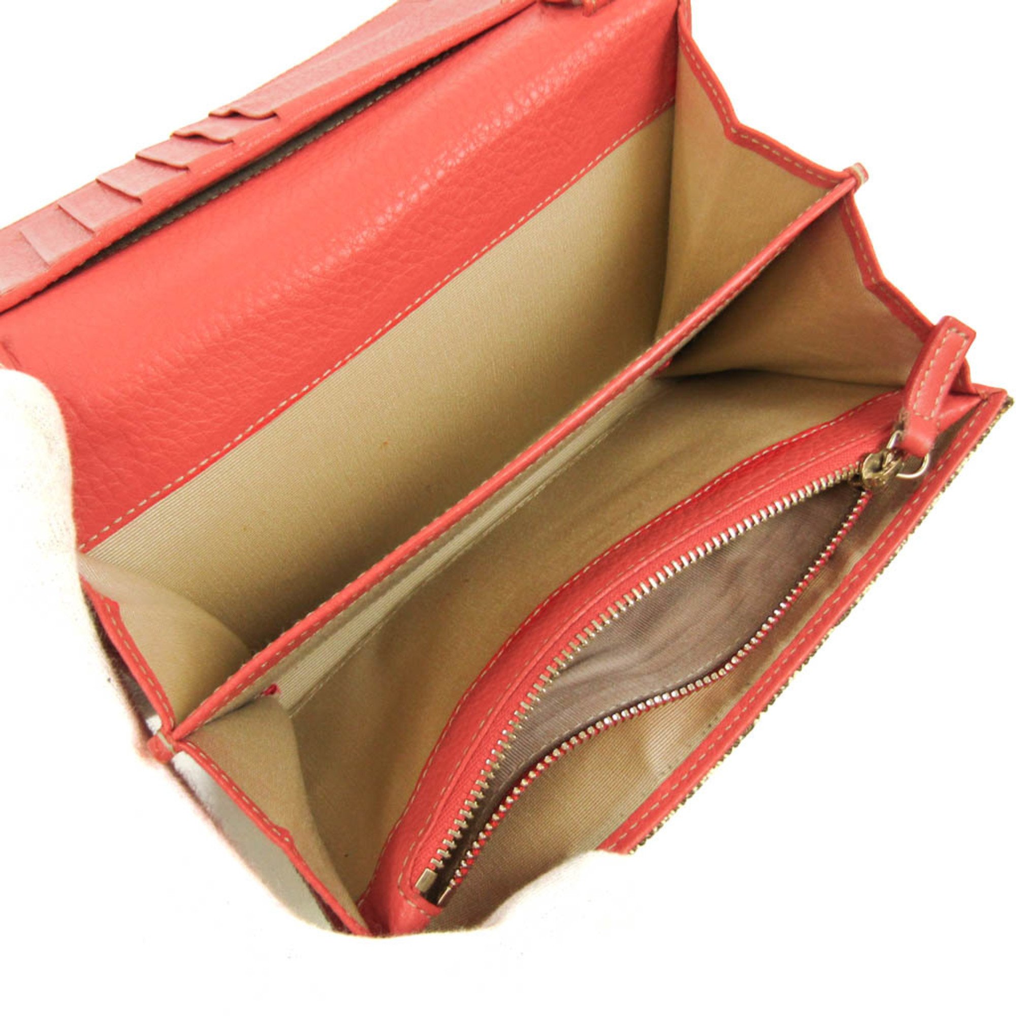 Bvlgari Logomania Women's Leather,Canvas Chain/Shoulder Wallet Beige,Pink Orange