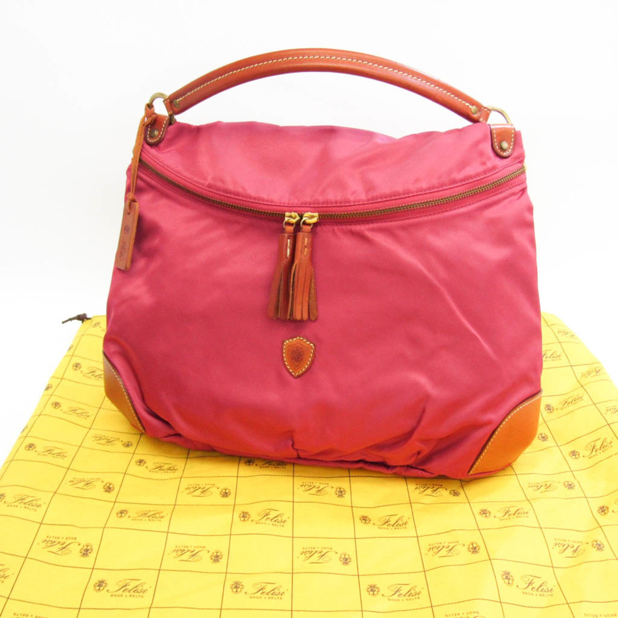 Felisi Women's Leather,Nylon Tote Bag Brown,Pink