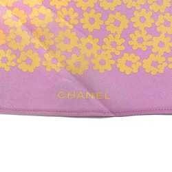 Chanel scarf muffler pink yellow flower silk 100% CHANEL here mark see-through ladies