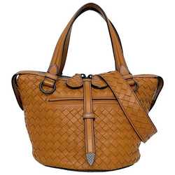 Bottega Veneta Handbag Tamboura Orange Camel Intrecciato 535263 Leather BOTTEGA VENETA Bucket Tote Bag Ladies