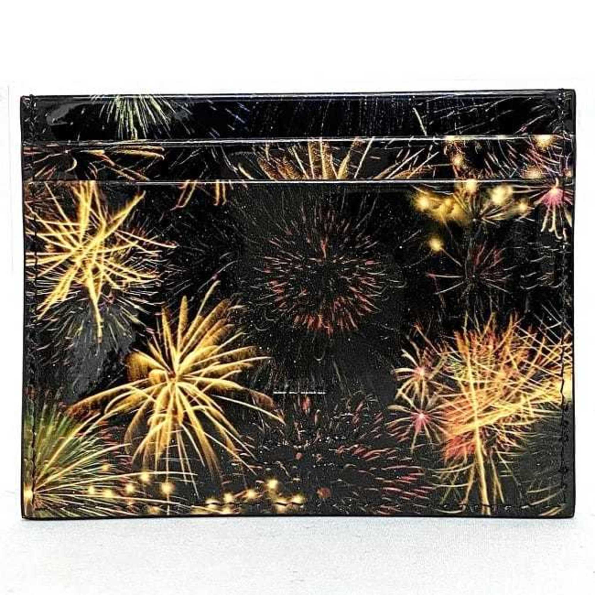Christian Louboutin Card Case Black Gold Multicolor Fireworks Coating Leather Holder Pass Studs Women's