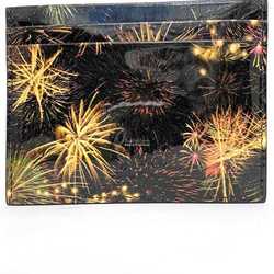 Christian Louboutin Card Case Black Gold Multicolor Fireworks Coating Leather Holder Pass Studs Women's