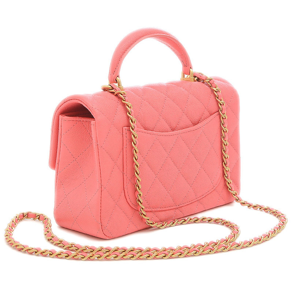 Chanel Top Handle Mini Flap Bag 2 Way Pink Gold Hardware AS2431