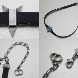 Christian Dior Choker Necklace Metal/Canvas Silver x Blue Black Women's