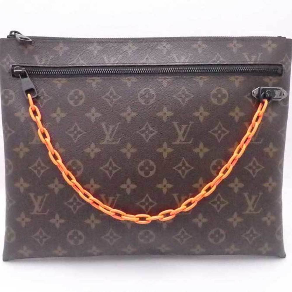 Louis Vuitton LOUIS VUITTON Clutch Bag Monogram Pochette A4 Canvas Brown x  Orange Men's M44484