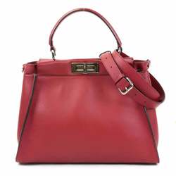 Fendi FENDI Handbag Shoulder Bag Peekaboo Leather Dark Red Silver Women's