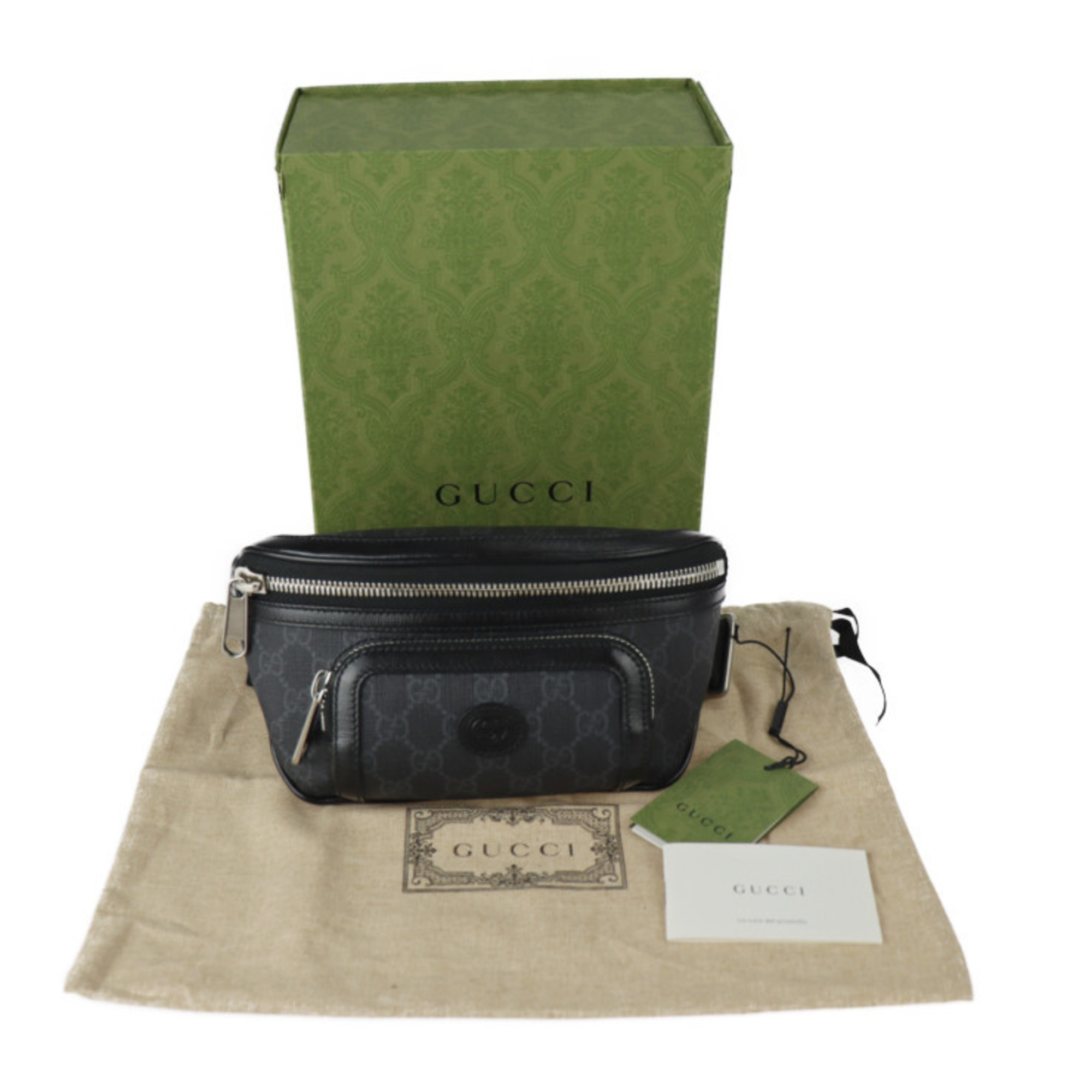 GUCCI Gucci Waist Bag 682933 GG Supreme Canvas Leather Black Gray Vintage Silver Hardware Belt Pouch