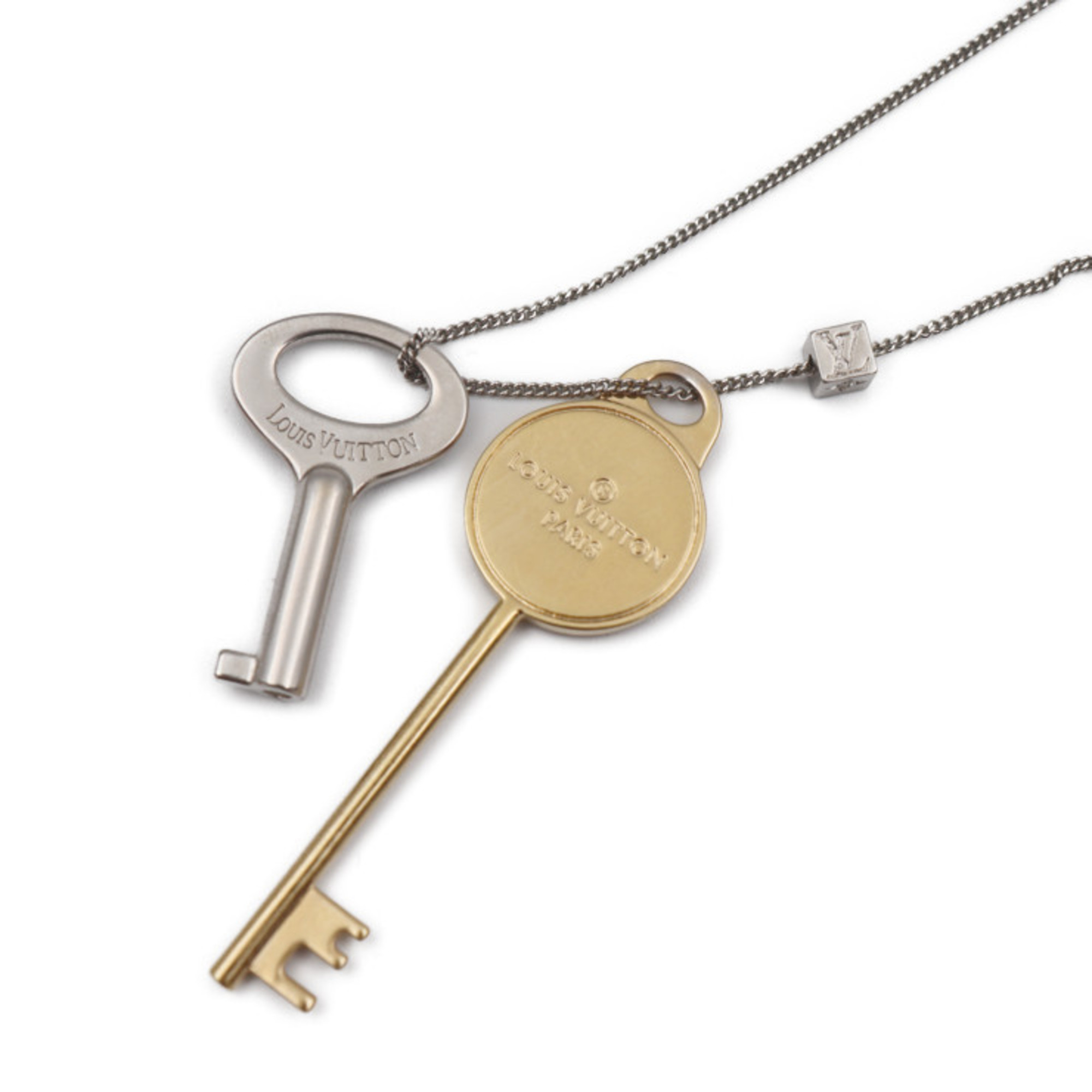 LOUIS VUITTON Louis Vuitton Broche Pandantif Cle Necklace MP2842 Metal Gold Silver Key Motif Pendant