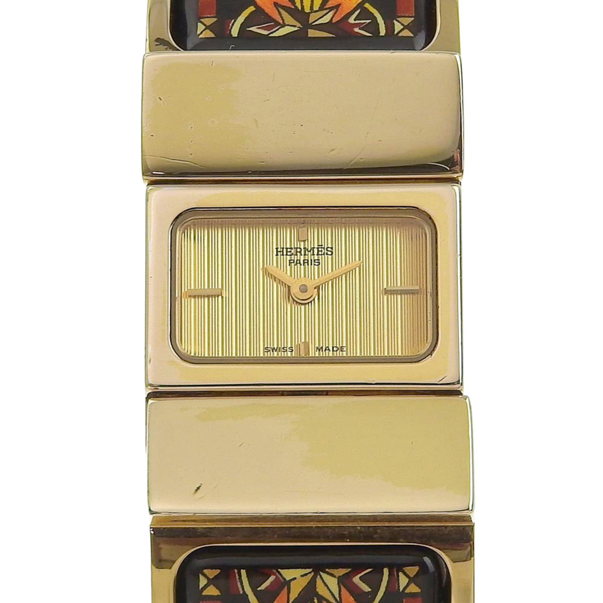 HERMES Hermes location L01.210 gold-plated black quartz analog display ladies gold dial watch