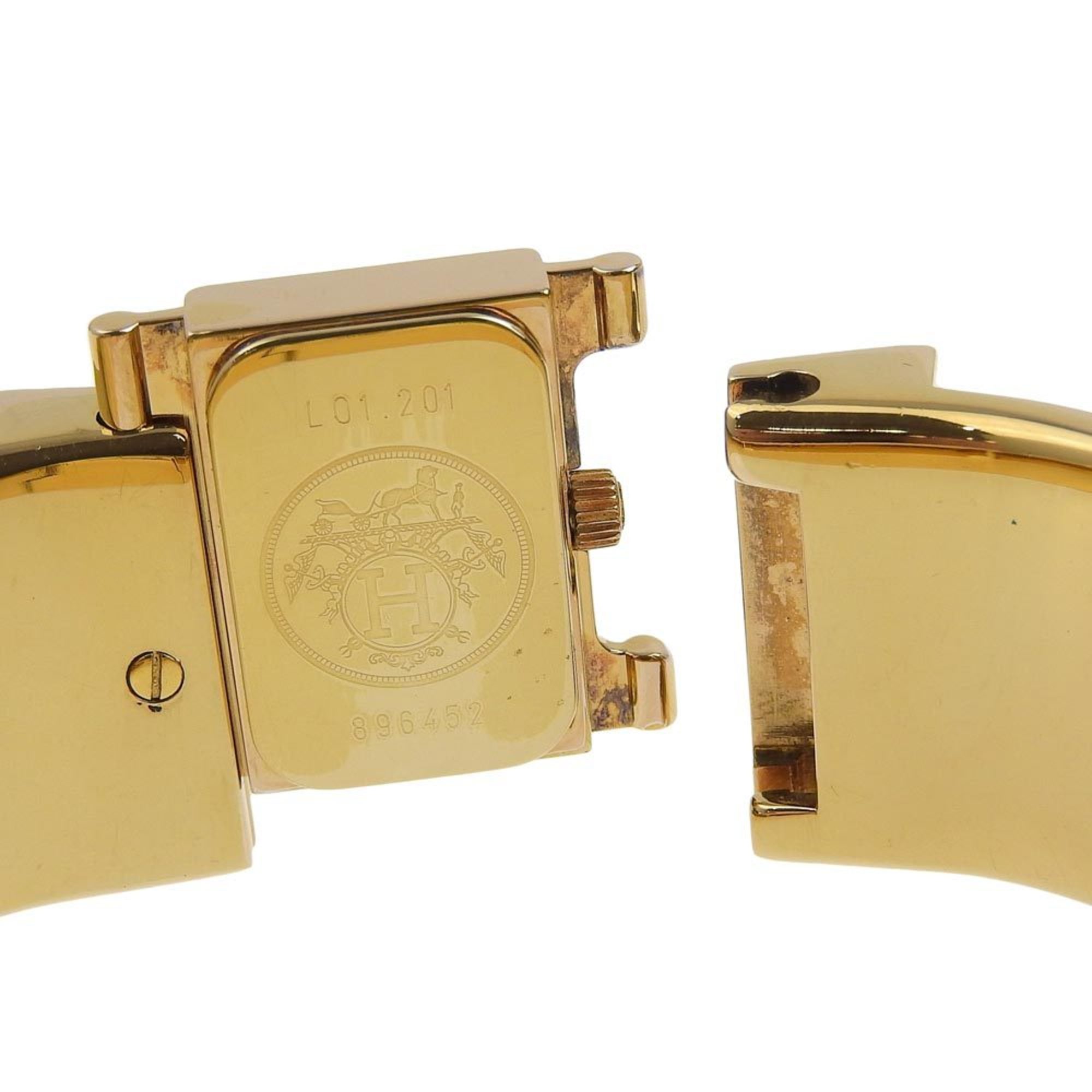 HERMES Hermes location L01.210 gold-plated black quartz analog display ladies gold dial watch