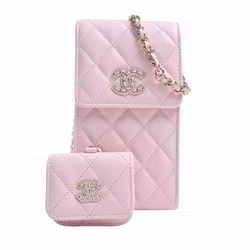 CHANEL Chanel Caviar Skin Coco Mark Chain Shoulder Smartphone Case AirPods PRO AP2970 Pink