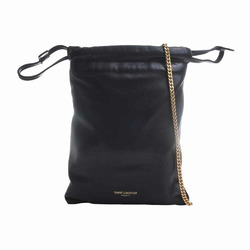 SAINT LAURENT Saint Laurent Leather Drawstring Pouch Chain Shoulder Bag 640714 Black