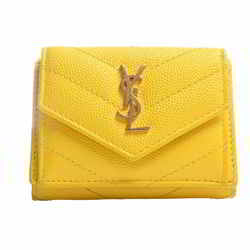 SAINT LAURENT Saint Laurent Leather Monogram Tiny Trifold Wallet 505118 Yellow