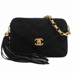 CHANEL Chanel Suede V Stitch Cocomark Chain Shoulder Bag - Black