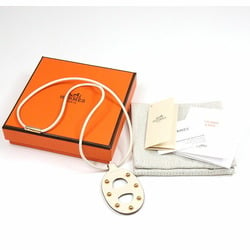 Hermes HERMES Shane Dunkle PM Pendant Vaux Swift Nata Pink Gold Plated U Engraved () 45cm Leather Necklace Studs Ivory