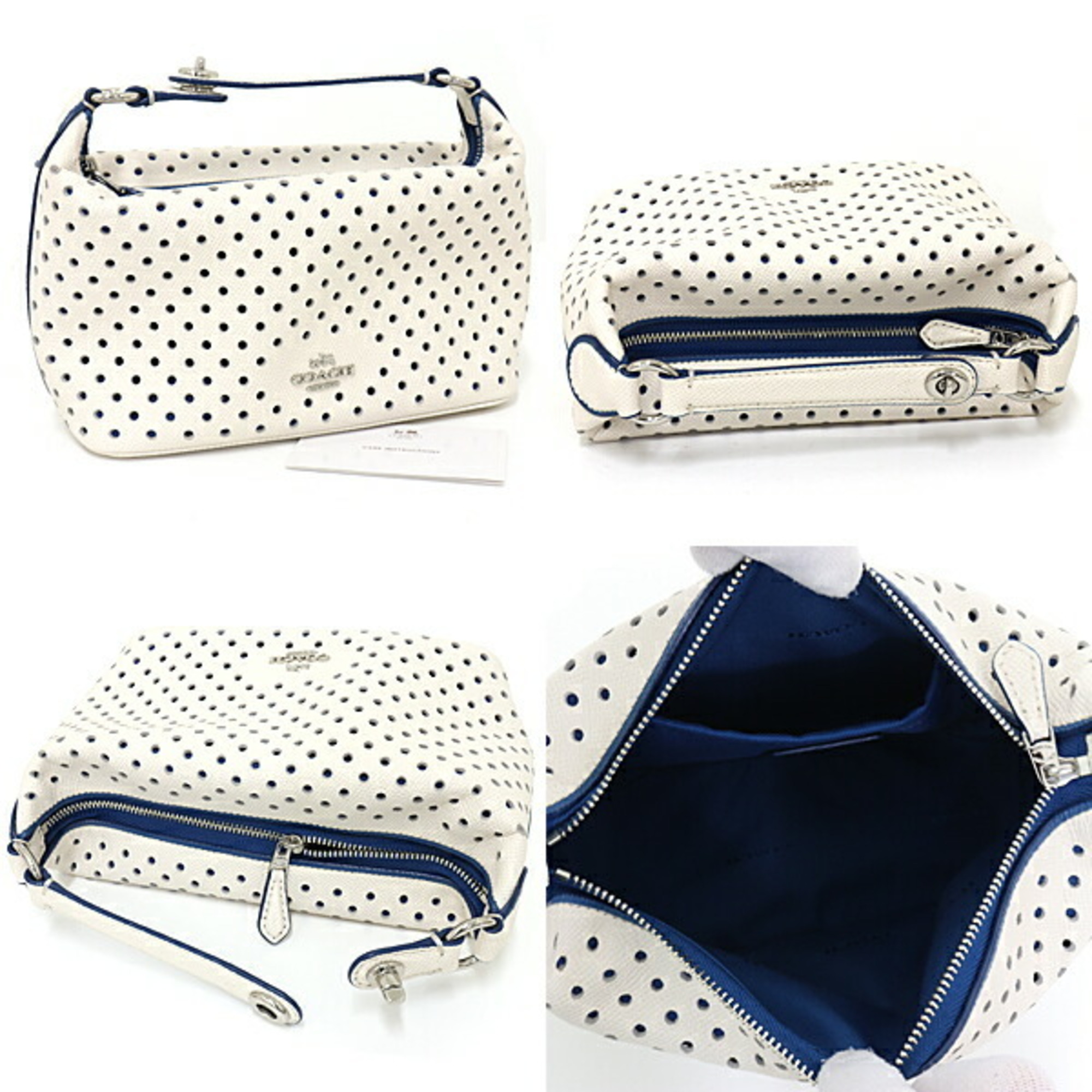 COACH coach perforated leather pochette pouch handbag punching 53215 ivory blue