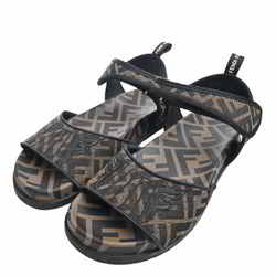 FENDI Zucca Pattern Fabric Strap Sandals Unisex #38 - Brown PVC 25.5cm