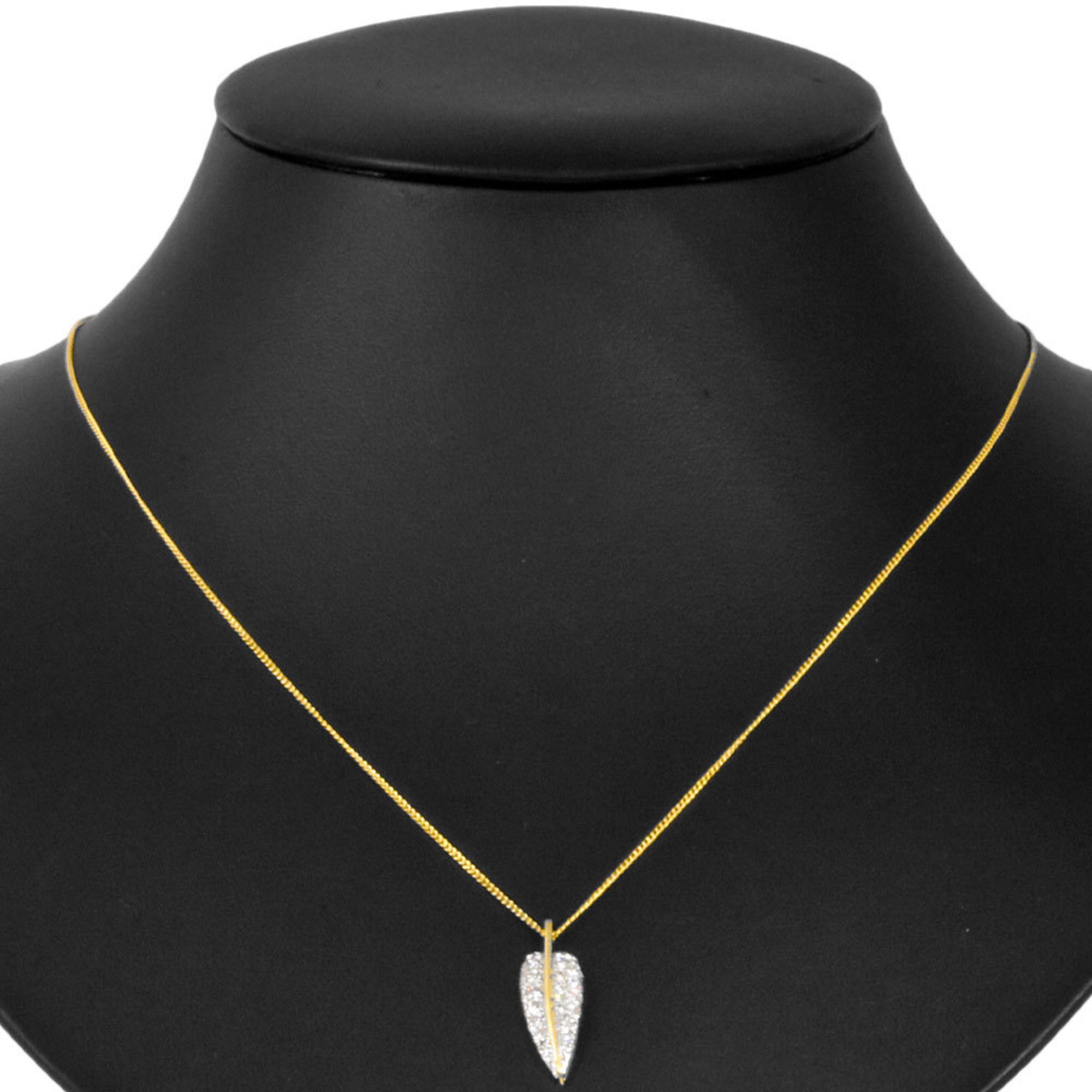 Tiffany Tiffany&Co leaf feather diamond necklace K18YG/Pt950 pendant