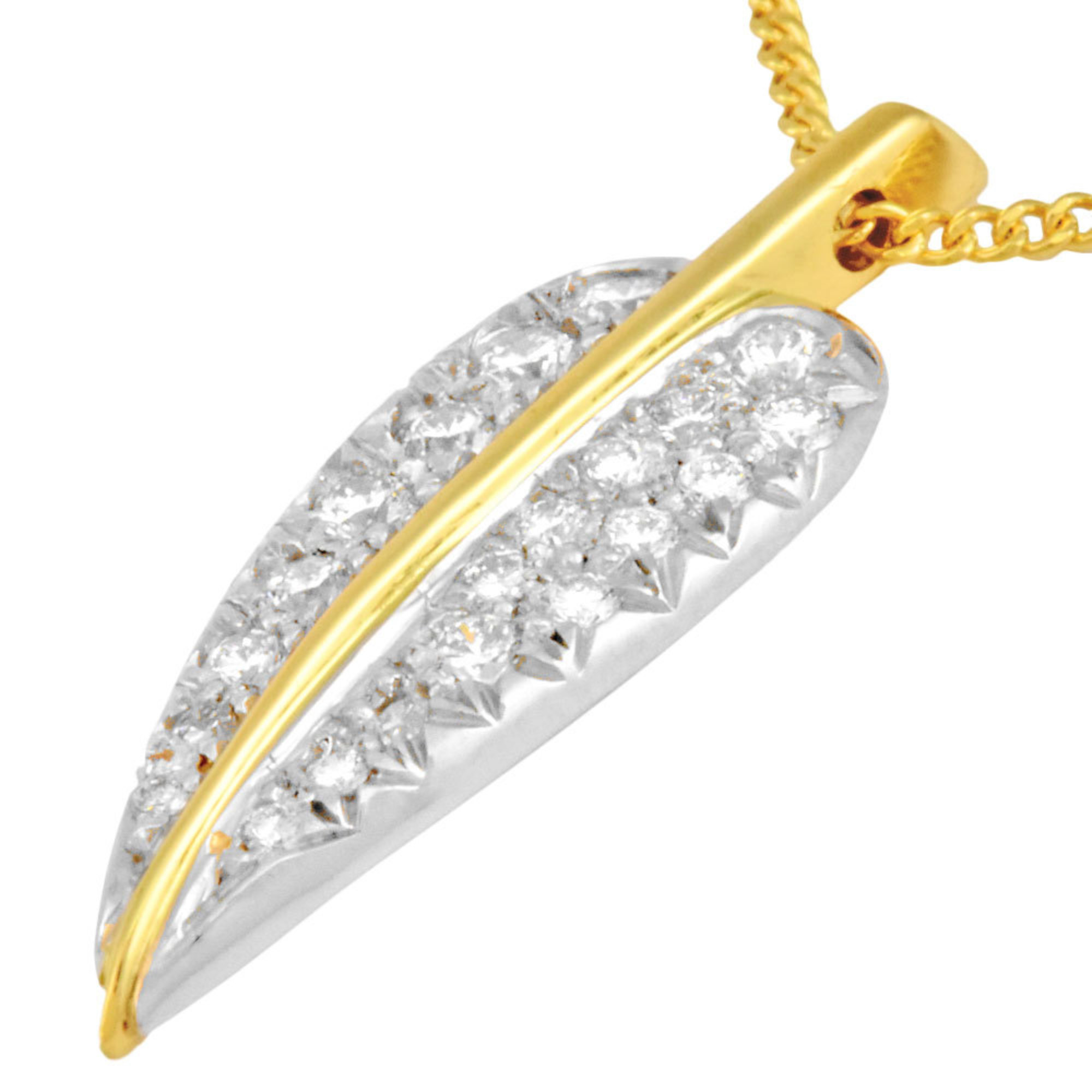Tiffany Tiffany&Co leaf feather diamond necklace K18YG/Pt950 pendant