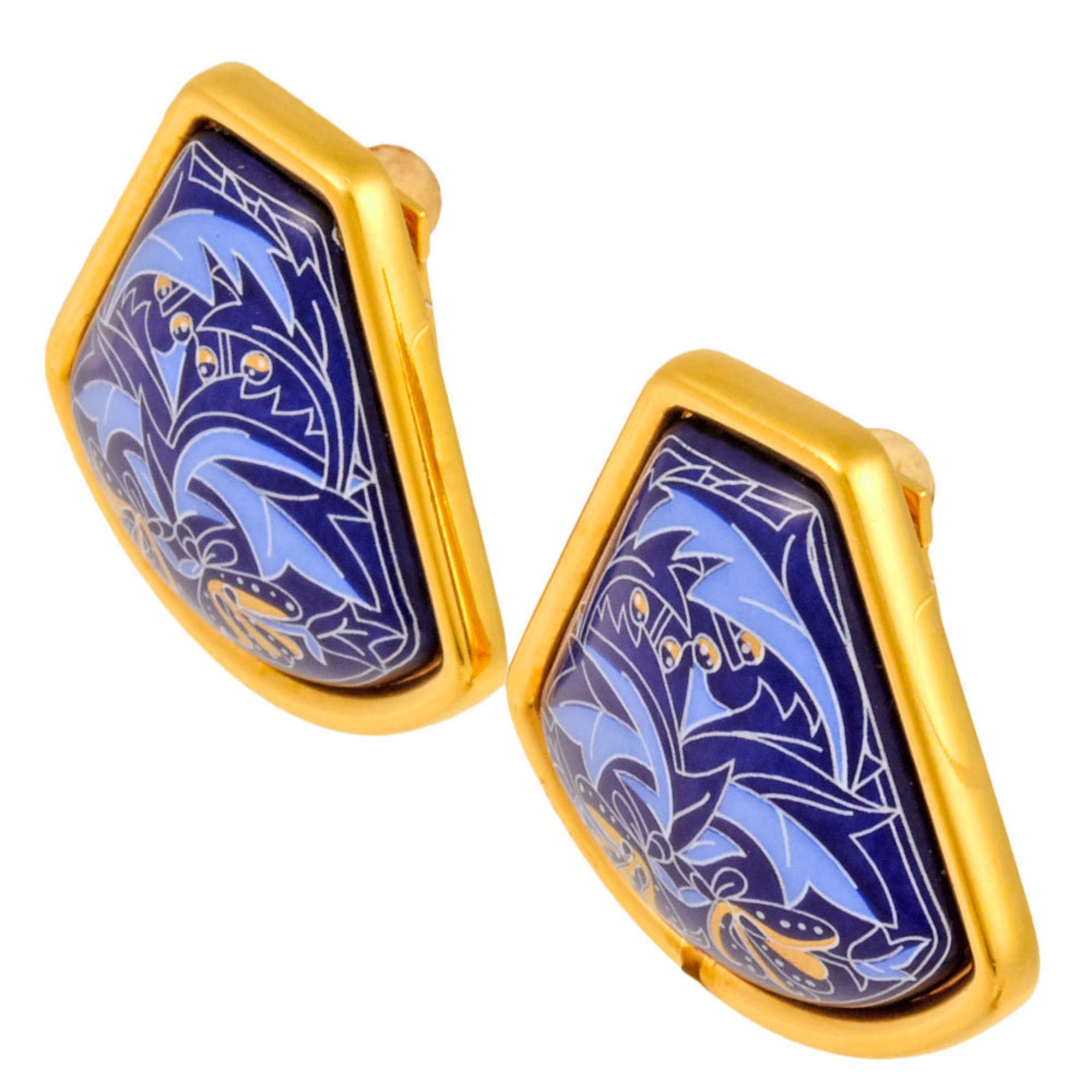 Hermes HERMES enamel cloisonne earrings blue metal