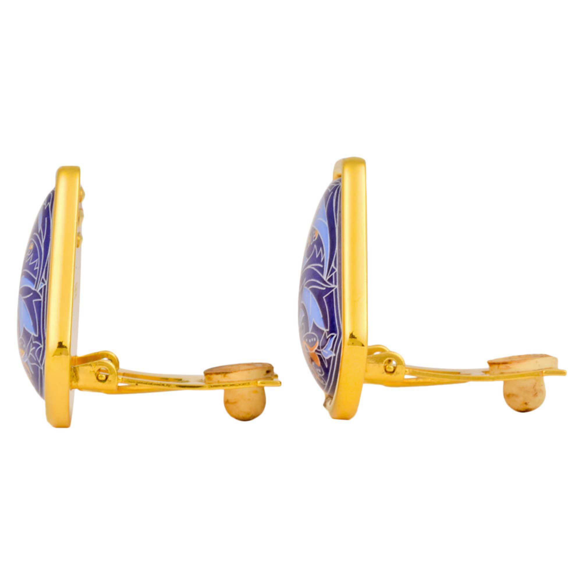 Hermes HERMES enamel cloisonne earrings blue metal