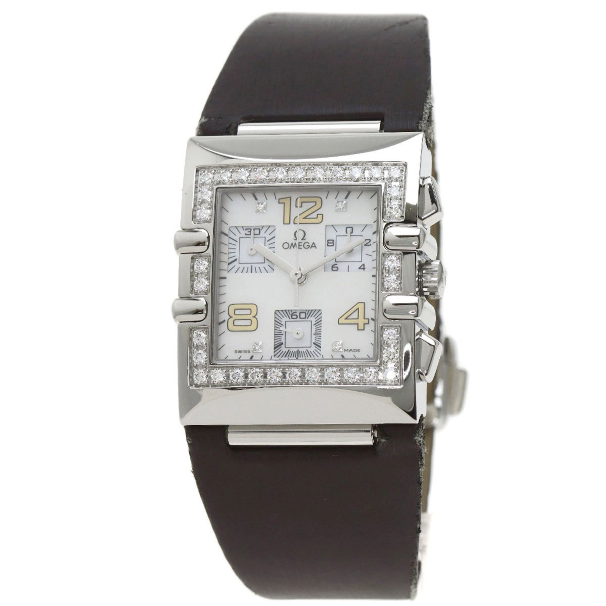 Omega 1847.35 Constellation Quadra Bezel Diamond Watch Stainless Steel Leather Ladies OMEGA