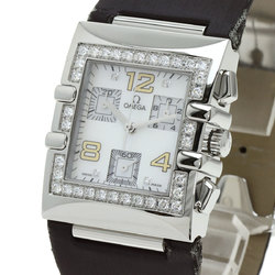 Omega 1847.35 Constellation Quadra Bezel Diamond Watch Stainless Steel Leather Ladies OMEGA