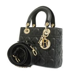 Auth Christian Dior Lady Dior 2 Way Bag Women's Leather Handbag,Shoulder Bag