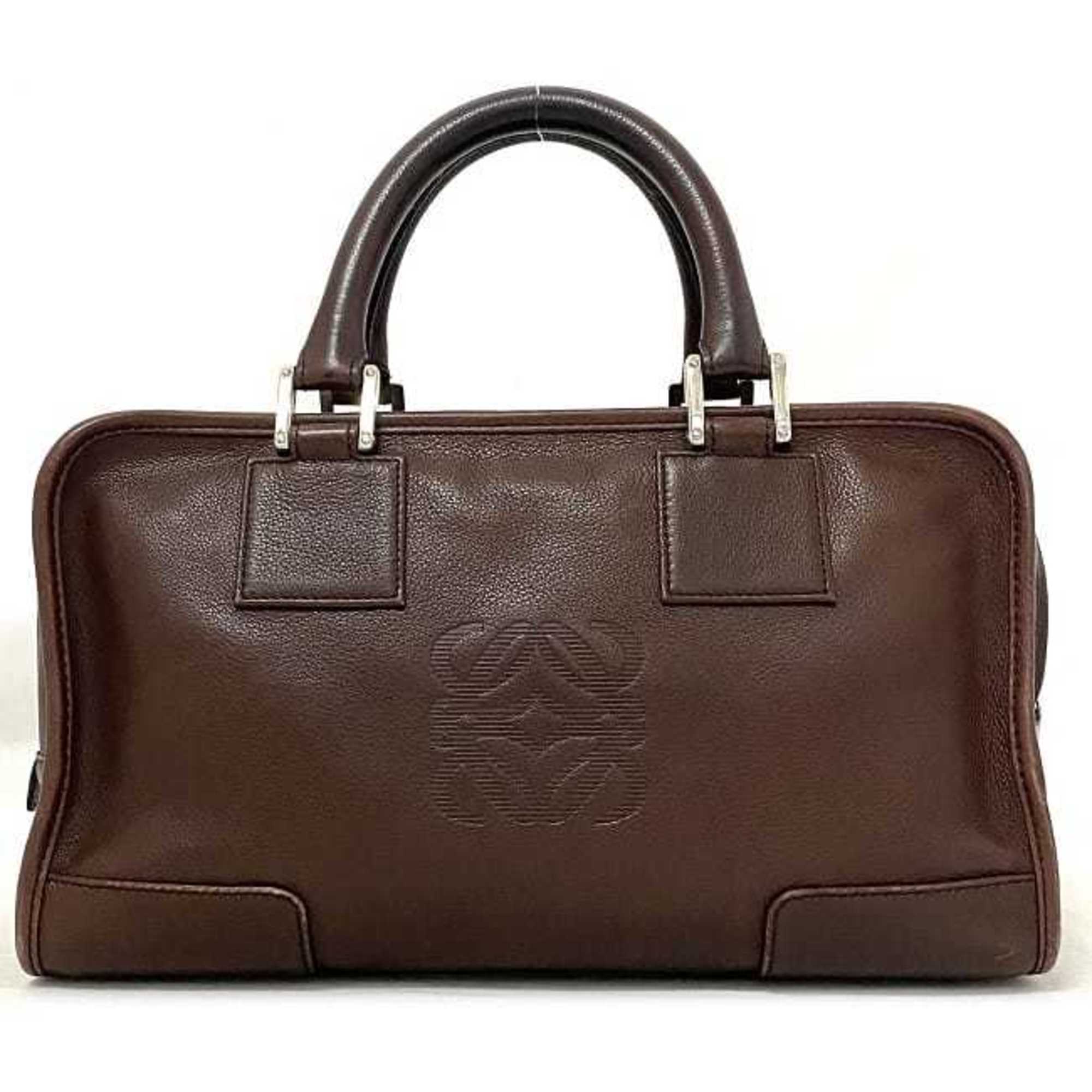 Loewe Handbag Amazona 30 Brown Silver Anagram Leather LOEWE Boston Women's Soft