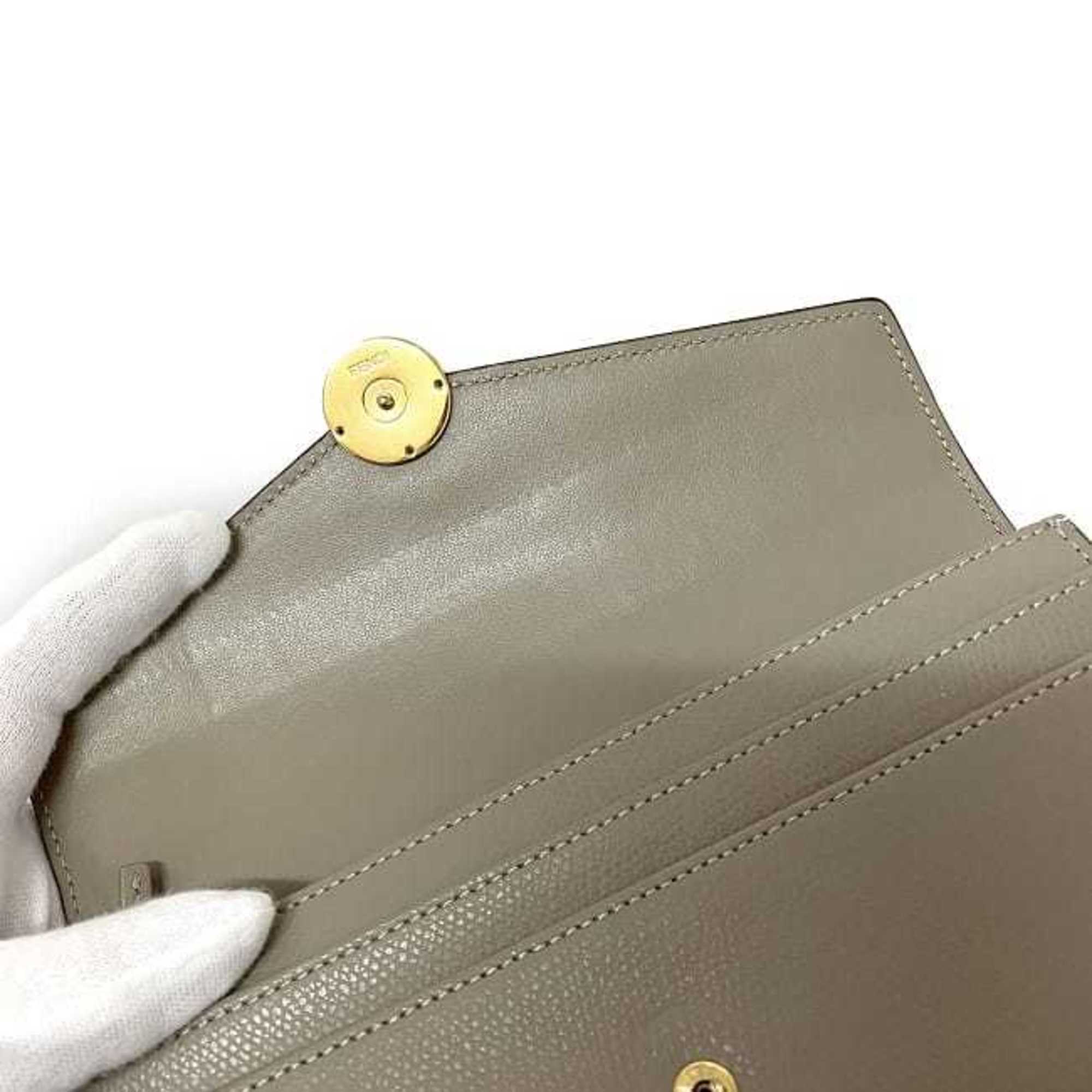 Fendi Bi-Fold Long Wallet Beige Gold Fizu 8M0251 A18B Leather FENDI F Circle Women's