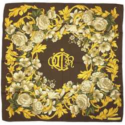 Christian Dior Stole Brown Gold Flower Silk 100% Scarf Muffler