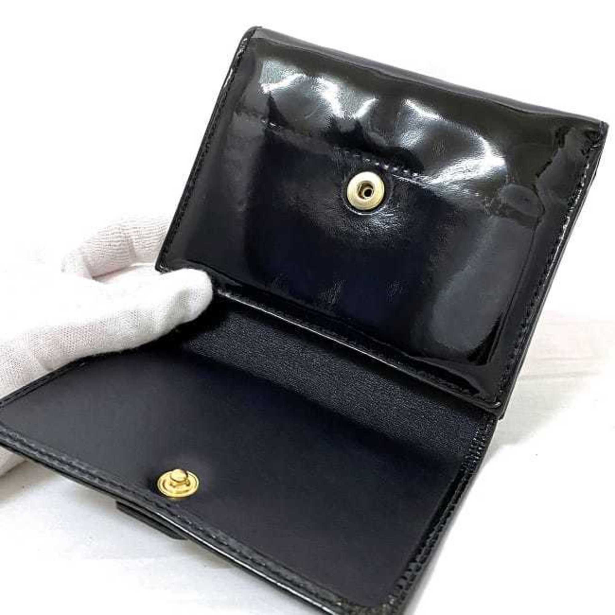Jimmy Choo Bi-Fold Wallet Black Enamel Harako JIMMYCHOO Zebra Fold Patent Leather Women's