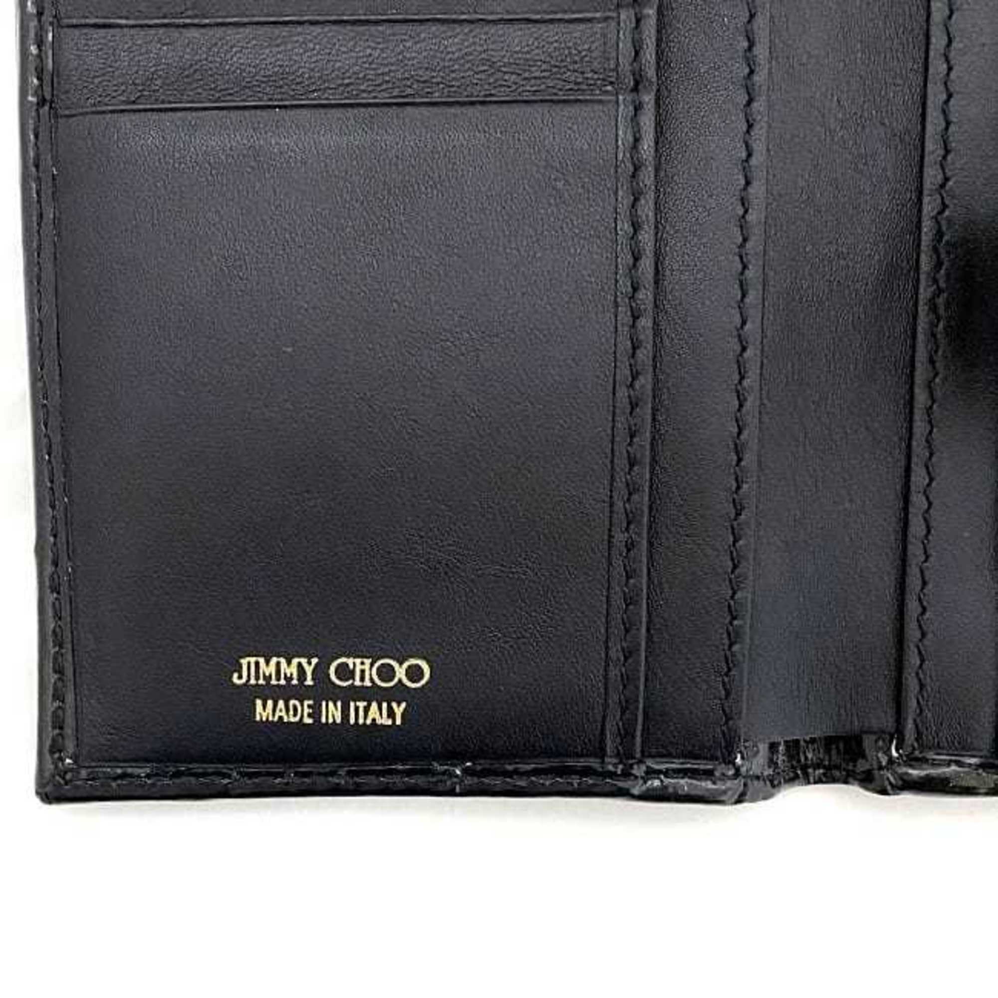 Jimmy Choo Bi-Fold Wallet Black Enamel Harako JIMMYCHOO Zebra Fold Patent Leather Women's