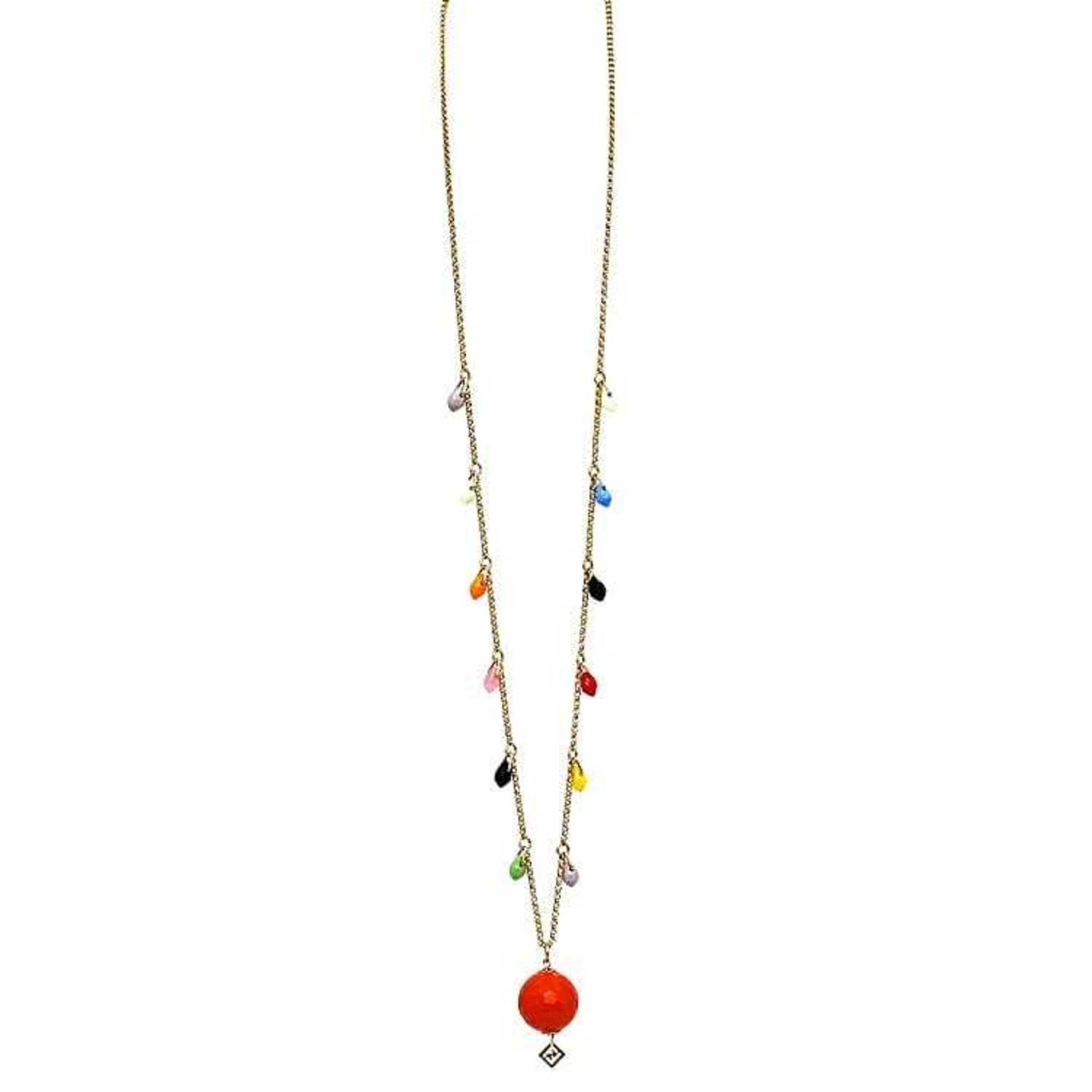 Fendi long necklace gold orange multicolor GP bijou FENDI beads ladies plate