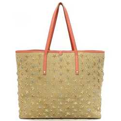Jimmy Choo Tote Bag Beige Pink Silver Sarah Studs Star Canvas Leather Women's