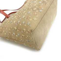 Jimmy Choo Tote Bag Beige Pink Silver Sarah Studs Star Canvas Leather Women's
