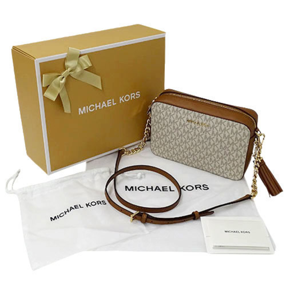 Michael Kors MICHAEL KORS bag Lady's shoulder MK signature JET SET camera  medium vanilla white brown tassel