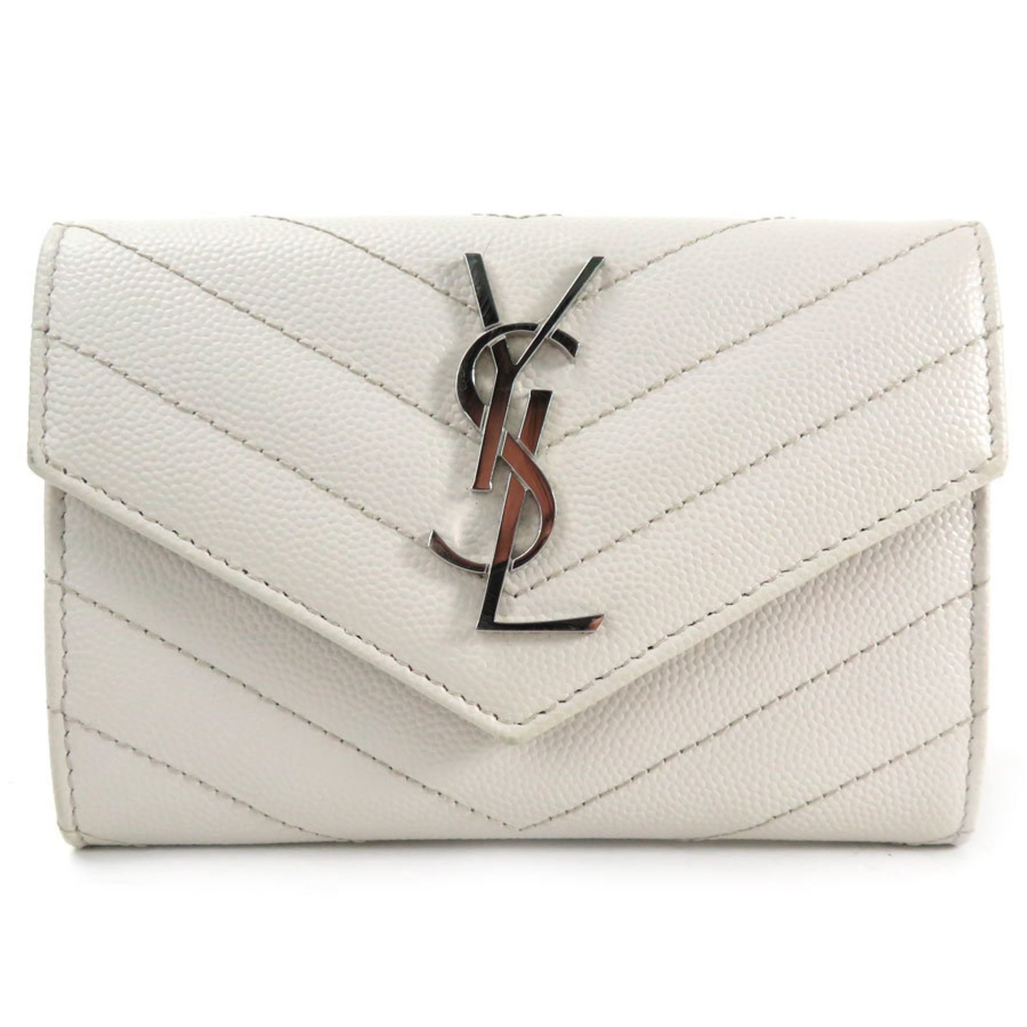 Saint Laurent SAINT LAURENT Bifold Wallet Monogram Small Envelope Leather Gray White Silver Women's