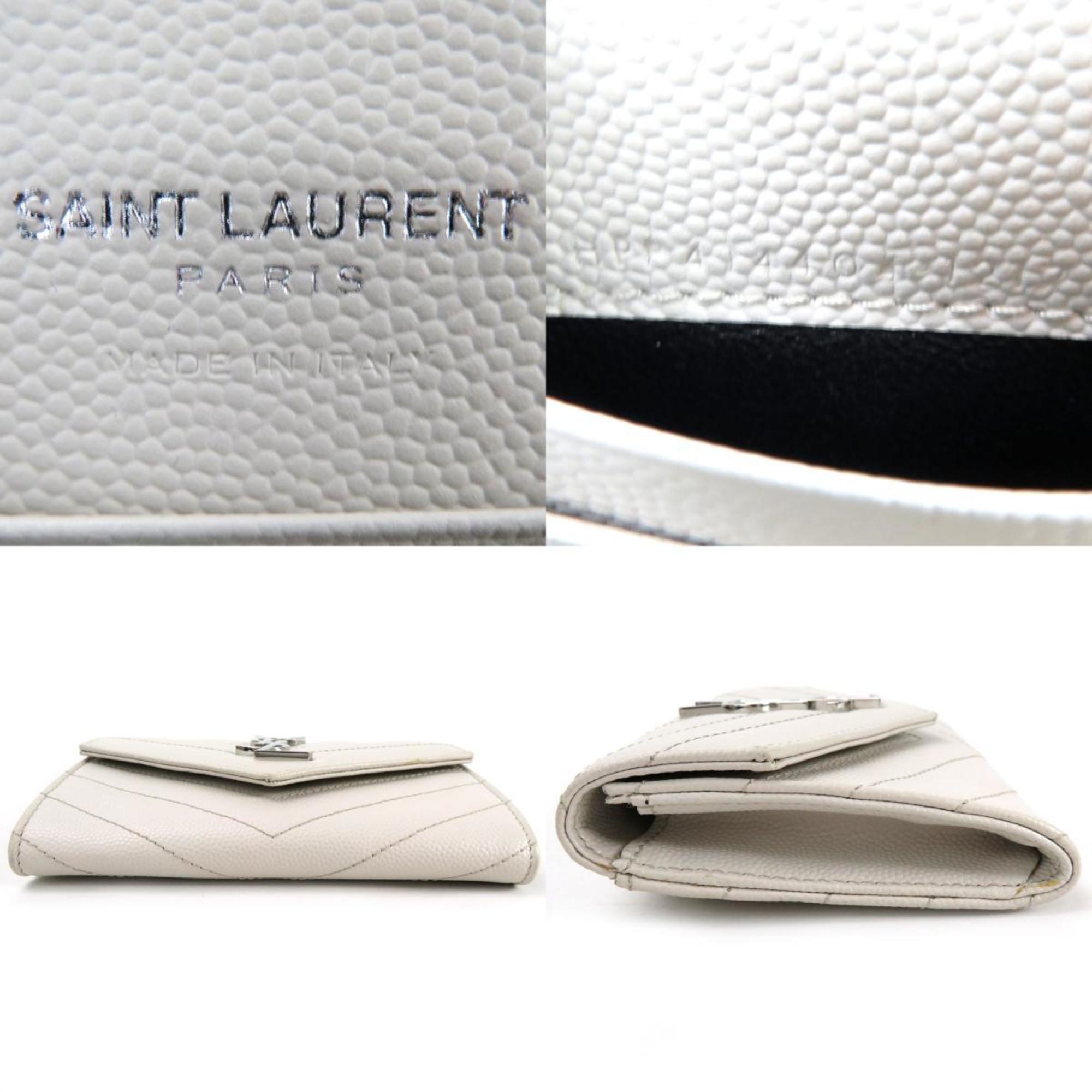 Saint Laurent SAINT LAURENT Bifold Wallet Monogram Small Envelope Leather Gray White Silver Women's