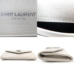 Saint Laurent SAINT LAURENT Bifold Wallet Monogram Small Envelope Leather Gray White Silver Women's