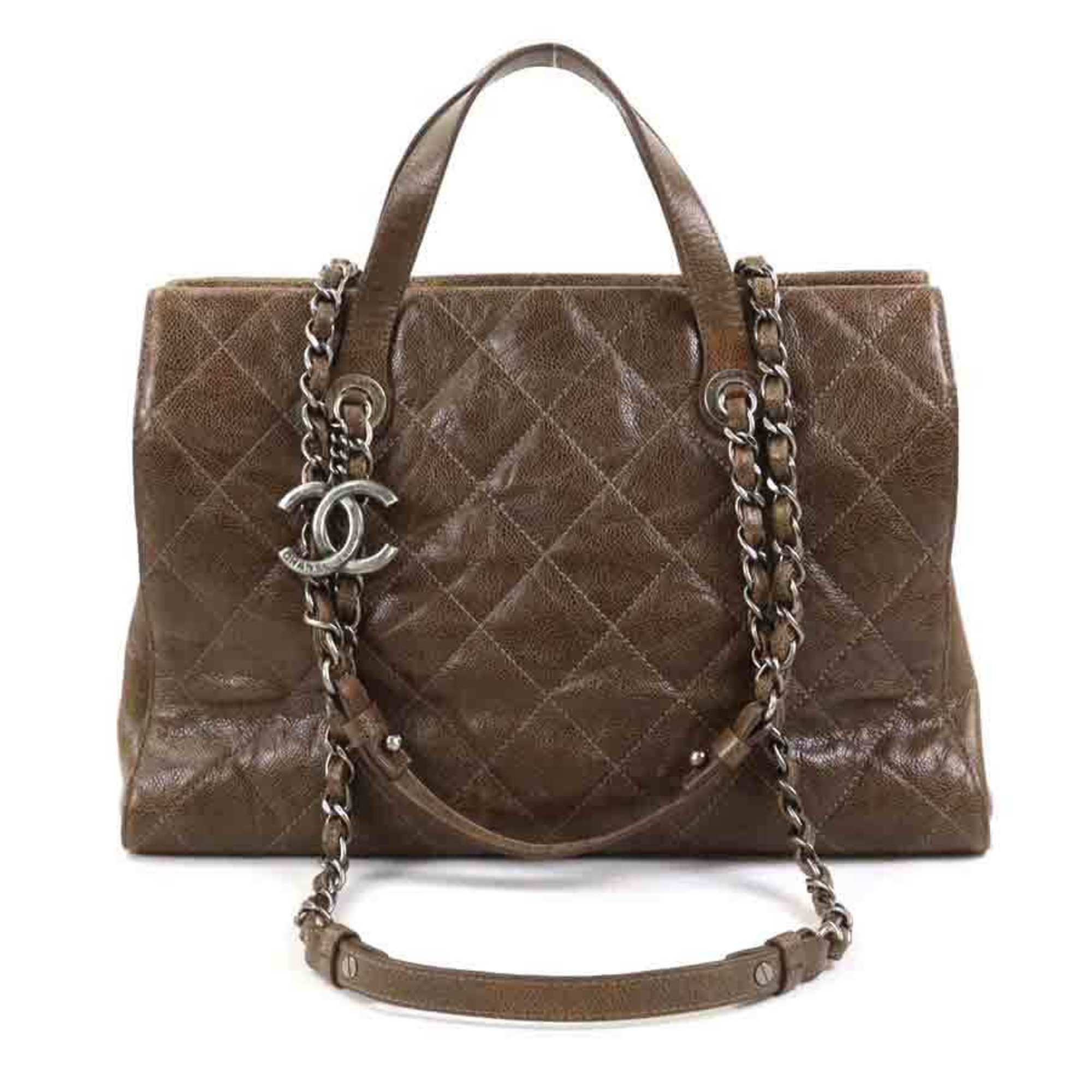 Chanel CHANEL handbag shoulder bag matelasse / caviar skin leather brown silver ladies