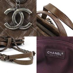 Chanel CHANEL handbag shoulder bag matelasse / caviar skin leather brown silver ladies