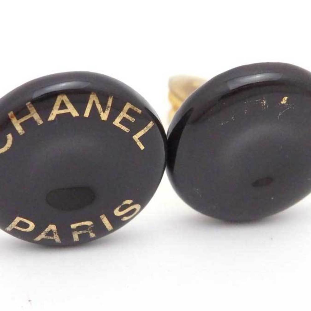 Chanel CHANEL earrings vintage logo plastic/metal black x gold ladies